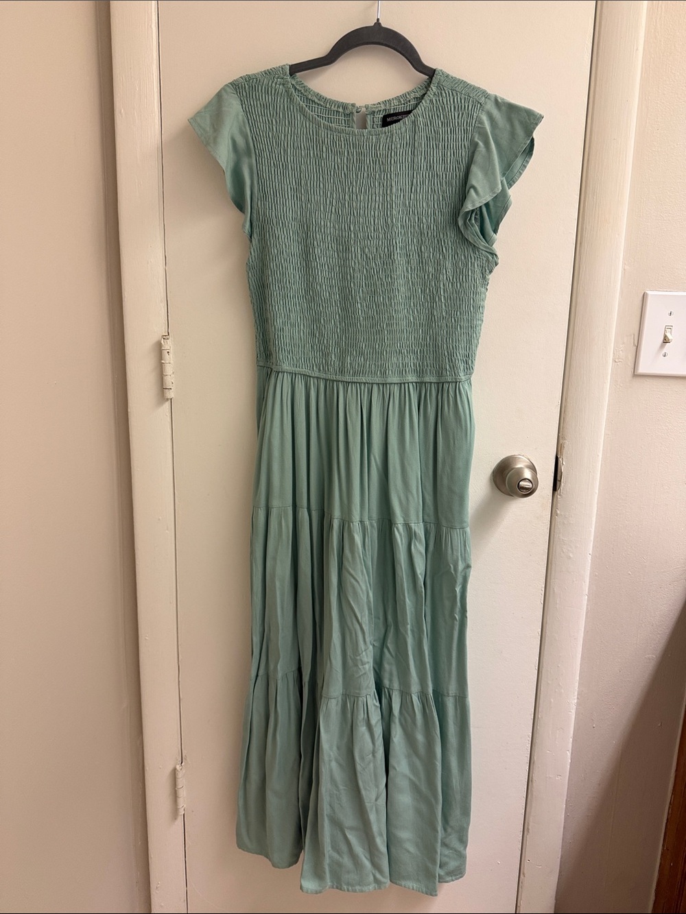 Smocked Bodice Tiered Maxi Dress in Light Green